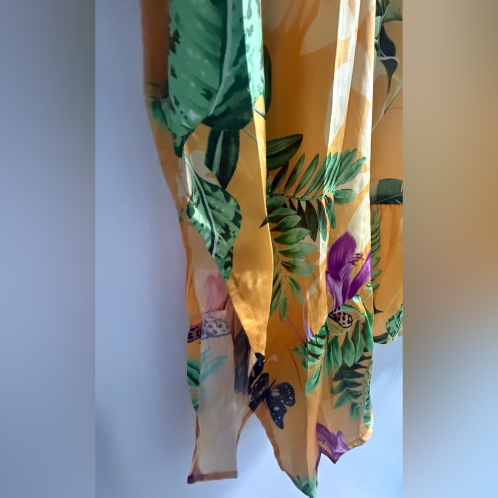 Unknown Brand Yellow Tropical Floral Swim Cover-Up Kimono - Picture 5 of 5